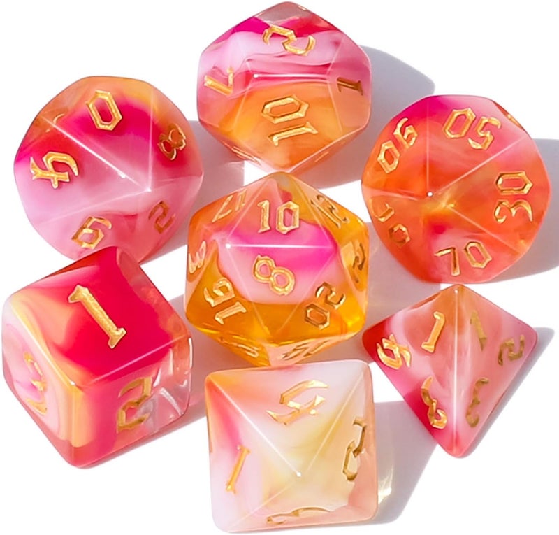 CiaraQ مجموعة نرد متعددة الأوجه لـ Dungeons and Dragons RPG MTG ألعاب الطاولة - مع 1 كيس نرد (وردي + أصفر) - Image 1